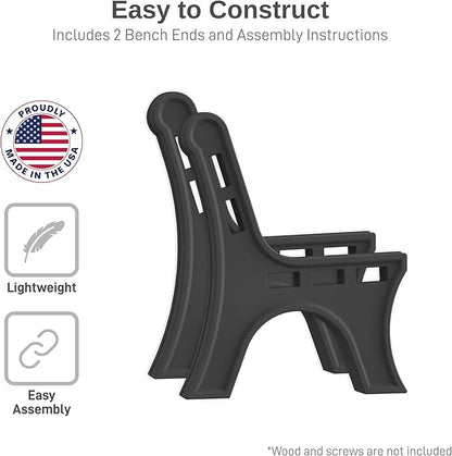 RTS Home Accents Custom Length Lightweight Indoor or Outdoor Bench Ends with Backrest (Wood & Screws Sold Separately), Graphite
