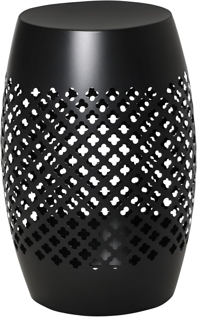 Outsunny 12" Steel Outdoor Side Table, Round Hollow Drum Patio End Table, Accent Table for Indoor and Outdoor, Black - Photo 1