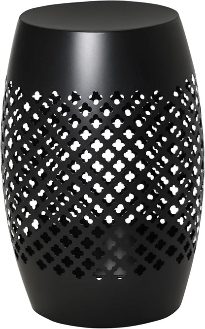 Outsunny 12" Steel Outdoor Side Table, Round Hollow Drum Patio End Table, Accent Table for Indoor and Outdoor, Black