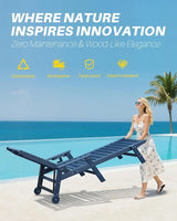 HDPE Patio Chaise Lounge Chair, 78.4'' Adjustable Outdoor Lounger with Wheels & Cup Holder - Photo 6