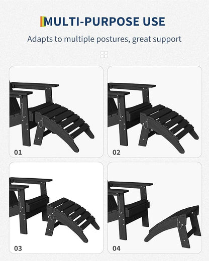 Garvee Folding Adirondack Ottoman, HDPE Outdoor Footrest for Adirondack Chair, All-Weather Resistant for Deck Backyard Patio Outside Poolside Porch Lawn - Black