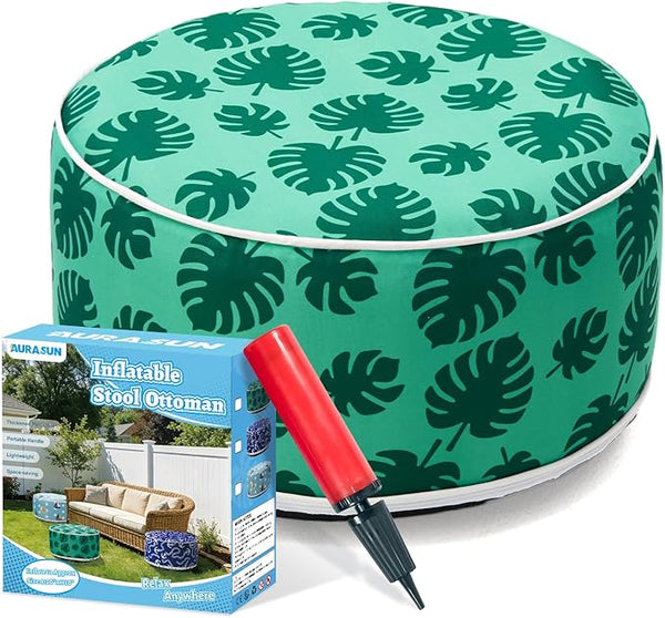 AURASUN Inflatable Patio Ottoman Pouf - Portable Stool with Handle D20” x H10” - Air Pump Included for Outdoor Indoor - Photo 1