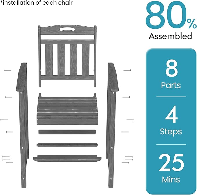 Ciokea Heavy Duty Bar Height Chair, 380lbs Outdoor Adirondack Tall Bar Chair Patio Stool with Arms & High Back, Heavy Duty All-Weather for Balcony, Poolside, Deck and Garden, Grey