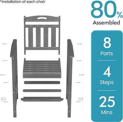 Ciokea Heavy Duty Bar Height Chair, 380lbs Outdoor Adirondack Tall Bar Chair Patio Stool with Arms & High Back, Heavy Duty All-Weather for Balcony, Poolside, Deck and Garden, Grey