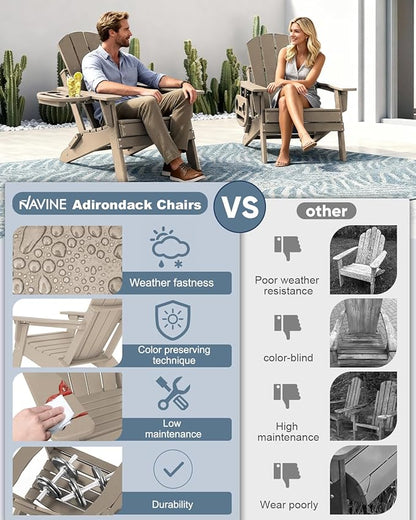 Adjustable Adirondack Chair Set of 4 with Cup Holder, All Weather HDPE Fire Pit Chairs for Deck, Backyard, Patio, Brown