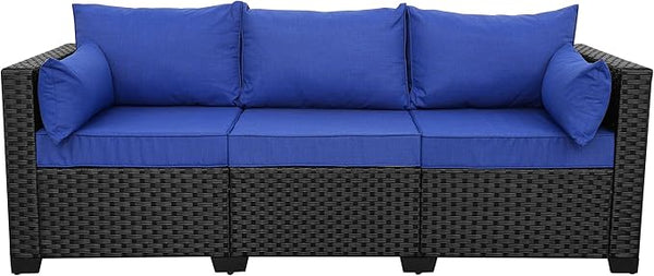 3-Seat Patio PE Wicker Sofa, Outdoor Rattan Couch Furniture Steel Frame with Furniture Cover and Deep Seat High Back - Photo 1