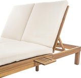 Outdoor Double Chaise Lounge with 5-Position Adjustable Backrest, Cushion and Folding Side Trays for 2 Person - Photo 7