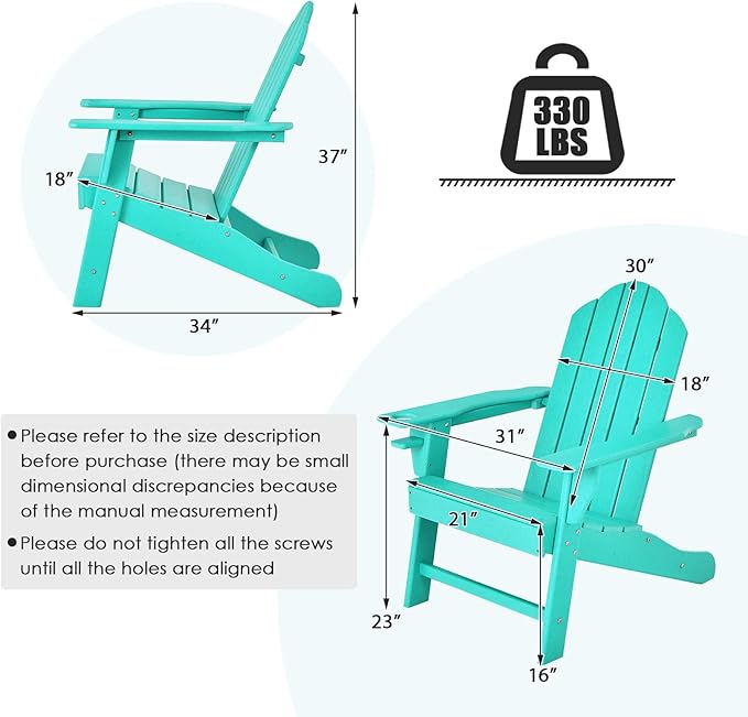 Giantex Adirondack Chair Outdoor Fire Pit Chairs, HDPE Weather Resistant Patio Chair for Outside Campfire,Deck, Garden, Yard, Lawn Furniture Porch and Lawn Seating Composite Chairs, Turquoise