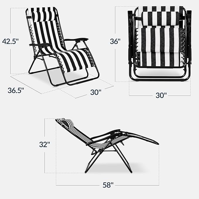Best Choice Products Set of 2 Extra Wide Adjustable Steel Mesh Zero Gravity Lounge Chair Recliners w/Pillows and Cup - Photo 3