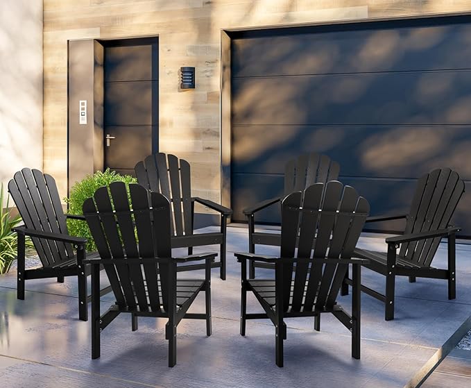 Stackable Adirondack Chairs Set of 6, Space Saving HDPE All-Weather Fire Pit Chair with Cover for Outdoor Lawn Porch Deck