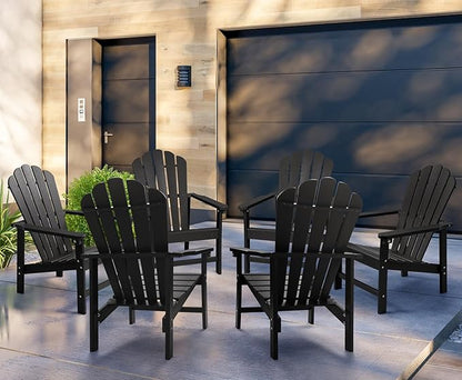 Stackable Adirondack Chairs Set of 6, Space Saving HDPE All-Weather Fire Pit Chair with Cover for Outdoor Lawn Porch Deck