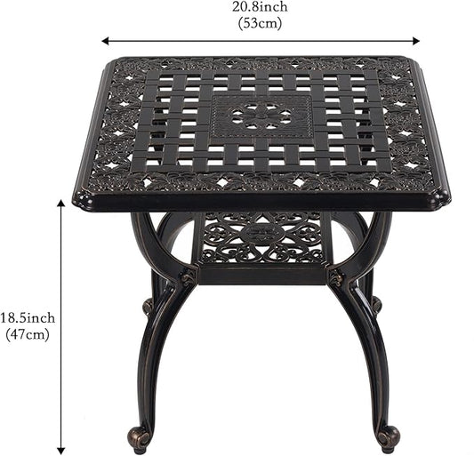 C/G Outdoor Side Tables,Cast Aluminum Patio End Tables,Anti-Rust Coffee Table for Garden Patio Lawn (Square-end Tables, Copper)