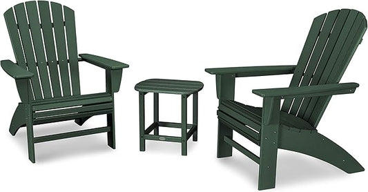 POLYWOOD Nautical 3-Piece Curveback Adirondack Chair Set with Side Table