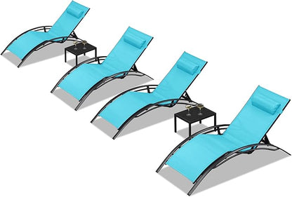 PURPLE LEAF Patio Oversized Chaise Lounge Chair Set with 2 Side Table Poolside Adjustable Recliner Chairs for Outside Beach Outdoor Pool Sunbathing Tanning Lounger