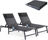 Foldable Outdoor Lounge Chairs Set of 2, No Assembly Chaise Lounge Outdoor with Cup Holder and 6 Adjustable Positions - Photo 1