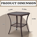 Outdoor Patio Side Table Set of 2 Small Brown Wicker Rattan End Table for Outside Storage Coffee Table with Poly Lumber - Photo 2