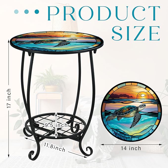 Outdoor Side Table Round Small Mosaic Patio Accent Indoor End Plant Coffee Tea Table for Yard Patio Porch Garden Living - Photo 3