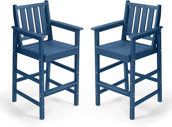 Adirondack Bar Chair Set of 2, HDPE Tall Adirondack Chairs Bar Stools with Footrest, Outdoor Bar Height Stool Chair Set - Photo 1