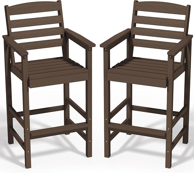 SERWALL Tall Adirondack Chairs Set of 2, Balcony Adirondack Chairs Set, Outdoor Bar Height Barstools Chair Set for Bistro, Poolside, Garden, Coffee