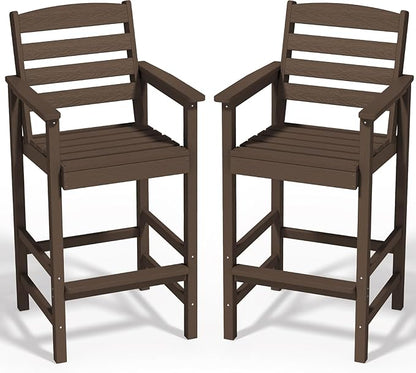 SERWALL Tall Adirondack Chairs Set of 2, Balcony Adirondack Chairs Set, Outdoor Bar Height Barstools Chair Set for Bistro, Poolside, Garden, Coffee