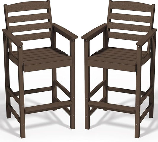SERWALL Tall Adirondack Chairs Set of 2, Balcony Adirondack Chairs Set, Outdoor Bar Height Barstools Chair Set for Bistro, Poolside, Garden, Coffee