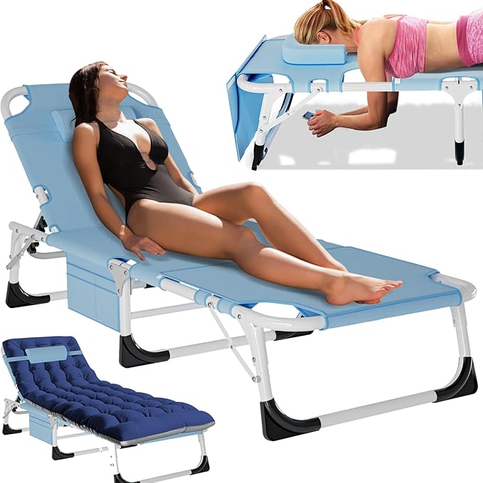 MOPHOTO Tanning Chair, Outdoor Sunbathing Lounge Chair 5-Position, Folding Chaise Lounger - Photo 1