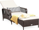 HAPPYGRILL PE Rattan Lounge Chair Outdoor Recliner Patio Chaise Lounger with Extra Waist Pillow - Photo 1
