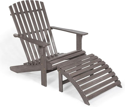JONATHAN Y ADK1000B Saranac 2-Piece Traditional Rustic Acacia Wood Adirondack Chair with Detachable Ottoman Classic, Coastal, Cottage, Vintage, Farmhouse, Gray Wash