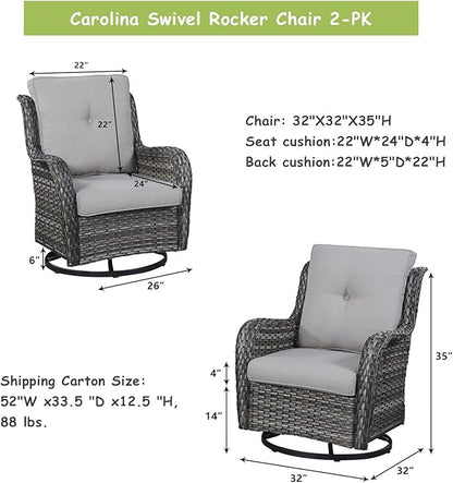 Rilyson Wicker Rocking Chair Swivel Chairs - 2 Piece Rocker Patio Chairs Set Rattan Rocking Chair for Outdoor Porch Deck Garden Backyard (Mixed Grey/Grey)