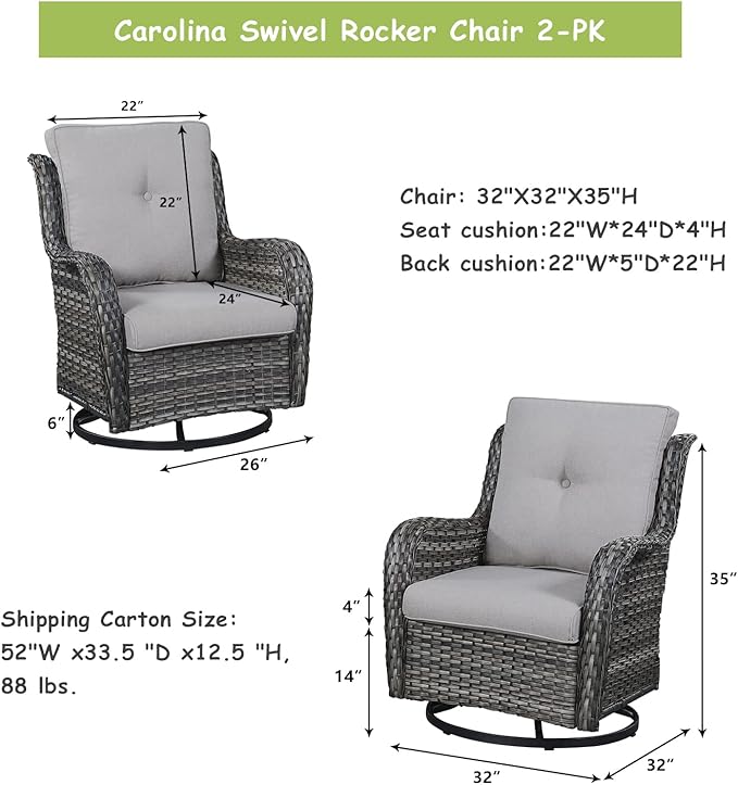 Rilyson Wicker Rocking Chair Swivel Chairs - 4 Piece Rocker Patio Chairs Set Rattan Rocking Chair for Outdoor Porch Deck Garden Backyard(Mixed Grey/Grey)