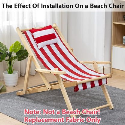 GORGECRAFT Replacement Beach Sling Chair Cloth with Pillow Folding Lounge Deck Chair Cloth 44x17 Inch Red White Stripes Sling Chairs Canvas for Patio Outdoor Sunbathing Garden Courtyard