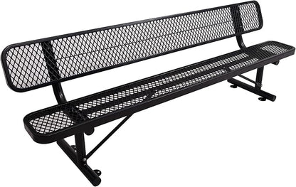 8 Ft Metal Park Bench for Outside, All-Weather Thermoplastic Coating Outdoor Bench with Backrest, Commercial Heavy Duty Benches for Shopping Malls, Stores, Parks, Patios, Decks, Black