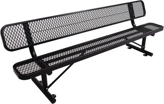 8 Ft Metal Park Bench for Outside, All-Weather Thermoplastic Coating Outdoor Bench with Backrest, Commercial Heavy Duty Benches for Shopping Malls, Stores, Parks, Patios, Decks, Black