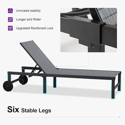 PURPLE LEAF Outdoor Chaise Lounge Chairs Set Adjustable Recliner Chair with Wheels and Table for Poolside Beach Patio Aluminum Reclining Sunbathing Lounger Mixed Grey