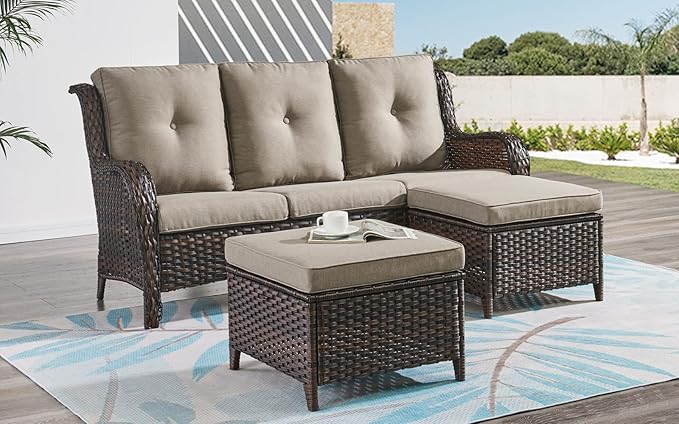 HUMMUH Outdoor Furniture 6 Pieces Patio Furniture Set Wicker Outdoor Sectional Sofa with 2 Patio Chairs, Ottomans - Photo 4