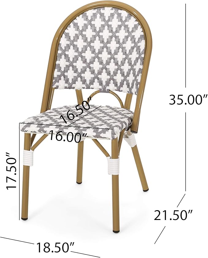 Christopher Knight Home Darcy Outdoor French Bistro Chair (Set of 4), Gray + White + Bamboo Print Finish - Photo 3