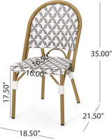Christopher Knight Home Darcy Outdoor French Bistro Chair (Set of 4), Gray + White + Bamboo Print Finish - Photo 3