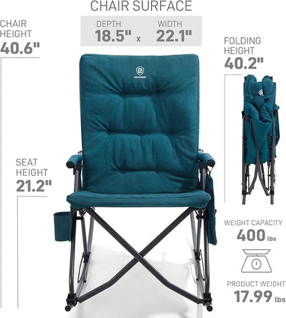 EVER ADVANCED Oversized Folding Rocking Camping Chair Set of 2, Padded Portable Rocker Chair for Patio, Lawn and Outdoors, Heavy Duty Hard Armchair for Adults Supports 400lbs, Green