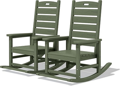 SERWALL Outdoor Rocking Chair Set of 2, Oversized Rocking Chair with Footboard for Adults, HDPE All Weather Resistant Rocking Chairs for Patio, 350lbs Weight Capacity,Avocado Green