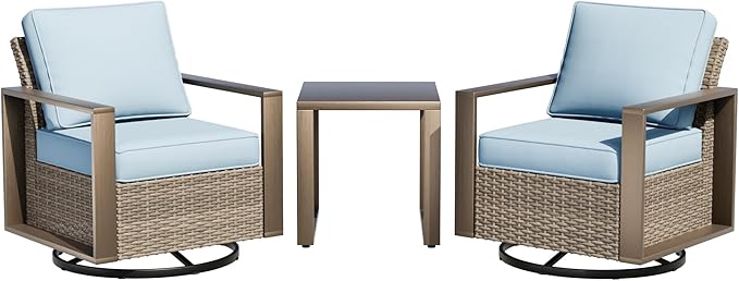 Outdoor Swivel Rocker Metal Chairs Set of 2 with Small Coffee Table - 3 Pieces Patio Bistro Set with Rectangular Framed - Photo 1