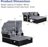 Tangkula Patio Rattan Daybed with Retractable Canopy, Outdoor Wicker Sunbed Lounger with 2 Foldable Side Tables - Photo 4
