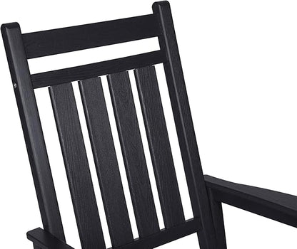 Oversized Rocking Chair with Wood-Texture, Outdoor Rocking Chair for Adults, All Weather Resistant Porch Rocker for Lawn Garden (Black)