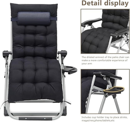 Zero Gravity Chair, Portable Folding Reclining Lounge Chairs with Adjustable Cushion and Cup Holder Trays for Outdoor, Patio, Beach, Camping, Garden, Poolside, Navy Blue