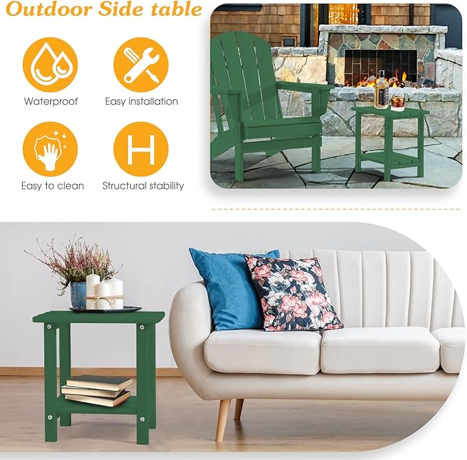 Adirondack Outdoor Side Table, 2-Tier Sturdy Patio End Table Weather Resistant, 16.5" Solid Side Table for Patio, Pool - Photo 5