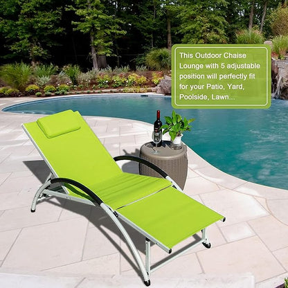 Sundale Outdoor Adjustable Patio Chaise Lounge Set of 4, 6 Position Lounge Chair, All Weather Outdoor/Indoor Lounge for Reading, Meditation, Sleeping, Exercising, Green