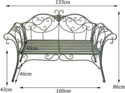 Metal Garden Bench, Country Wrought Iron Double Chair Bench, Villa Garden Courtyard Decoration Leisure Chair, Park Outdoor Bench with Backrest White