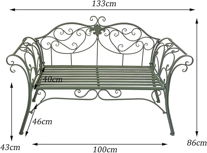 Metal Garden Bench, Country Wrought Iron Double Chair Bench, Villa Garden Courtyard Decoration Leisure Chair, Park Outdoor Bench with Backrest White