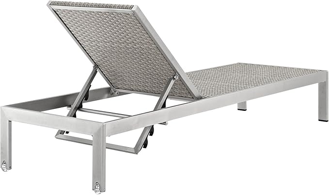Modway Shore Aluminum Wicker Rattan Outdoor Patio Four Poolside Chaise Lounge Chairs in Silver Gray