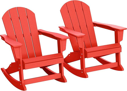 WestinTrends Malibu 2 Piece Set Outdoor/Patio Poly Adirondack Rocking Chairs (2 Seater), Red