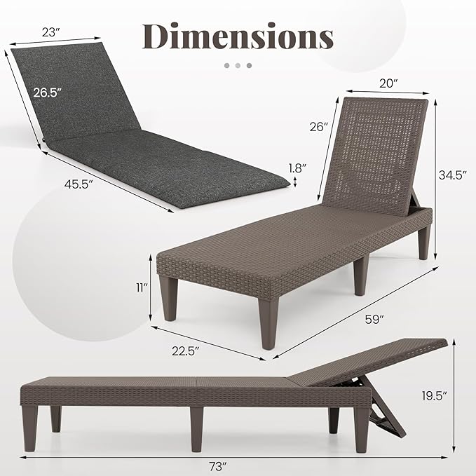HAPPYGRILL Outdoor Chaise Lounge Chair Rattan Recliner Lounger with Removable Cushion & 3-Level Adjustable Backrest - Photo 3